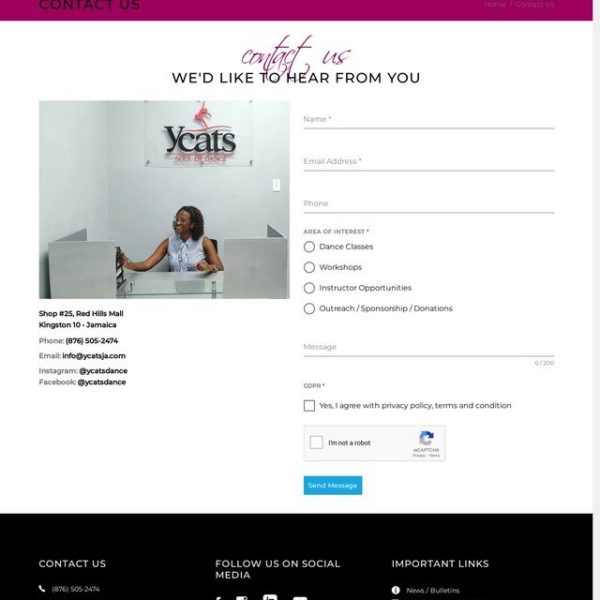 Website Design | Ycats Dance Studio | ER Designs | Jamaican Website Design | Web Design | WordPress