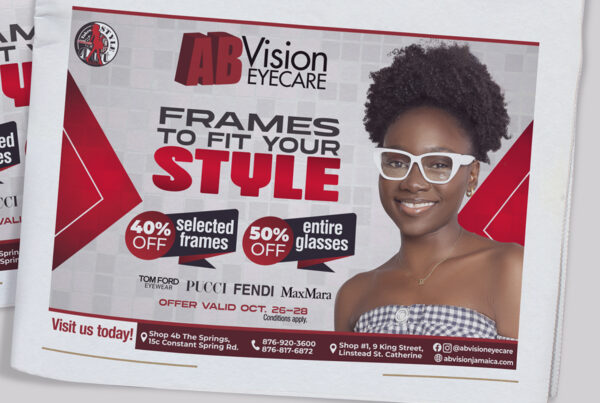 Newspaper Design | AB Vision Eyecare | Observer Take Style Out | Print Ad Design | ER Designs | Jamaican Graphic Design